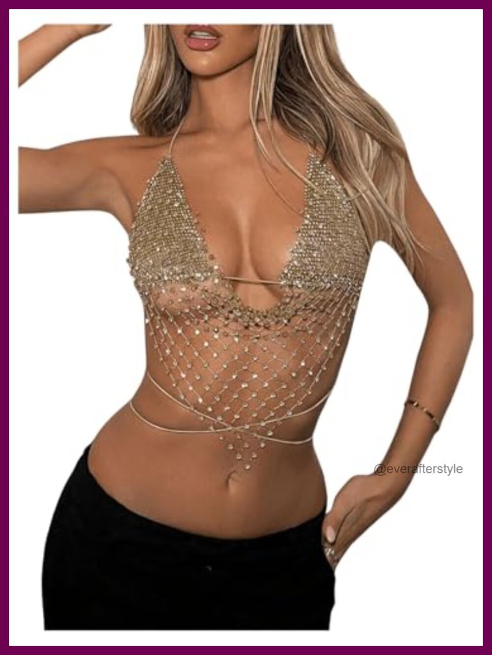 Rhinestone Criss Cross Halter Rave Top Sleeveless Backless Party Camisole